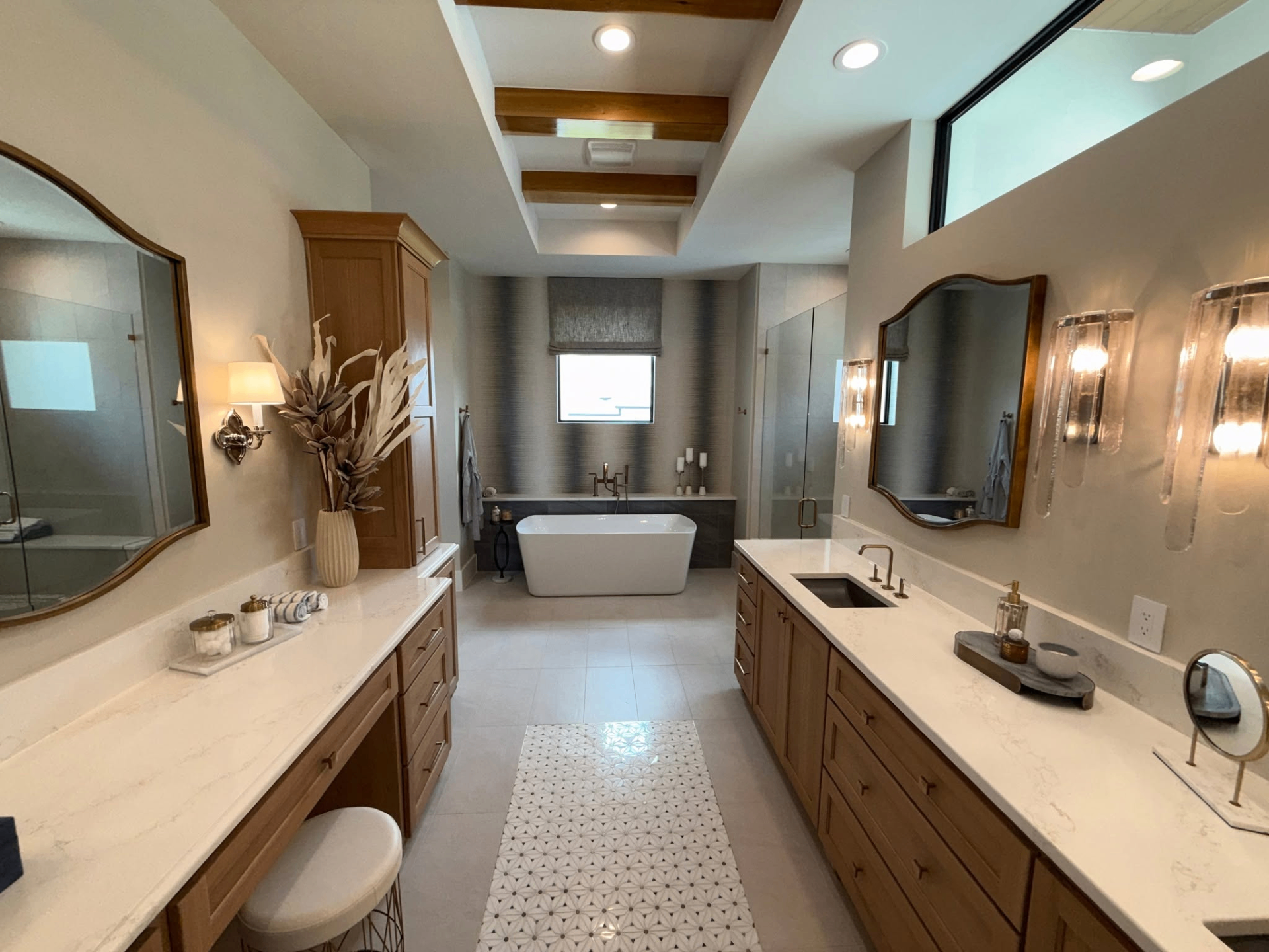 Custom dual-vanity master bath by Amaya